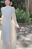 White Chiffon Maxi Dresses for Women Elegant Sleeve Slim Puff Sleeve bodycon Dress Gentle Fairy Short Dress Summer