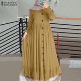 Casual Solid Puff Sleeve Ladies Kaftan Sundress ZANZEA Vintage Chiffon Dress Women 2023 Spring Ruffle Maxi Vestidos 703-0-Outfit