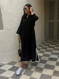 Split Lapel Long Dress Women Solid Long Sleeved V-neck Oversize Dresses 2024 Spring Summer Casual Beachwear Vestidos-Outfit