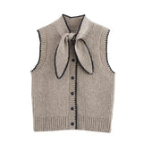 Autumn And Winter New Women's Bow Knitted Sleeveless Sweater Vest