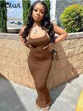 Summer Cami Strap Maxi Dresses For Women 2022 Square Neck Sleeveless Bodycon Dress Female Casual Party White Dresses