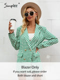 Party Green houndstooth shoulder pads women blazer suit Office lady button pocket short set autumn Long sleeve plaid suit