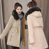 2024 Winter Down Cotton Jacket Women's Long Coat Ins Cotton-Padded Jacket Big Wool Collar Collect Waist Tooling Plus Velvet Pie To Overcome-Outfit
