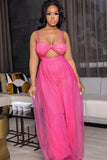 Sexy Strap Sleeveless Solid Mesh Hollow Out Full Length Loose