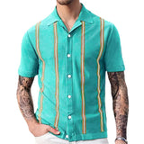 Men's New Sleeves Summer Striped Knits Suit Collar Short-Sleeved Business POLO Shirt