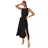 Dress Sexy Round Collar Solid Temperament Bag Hip Open Skirt Sexy