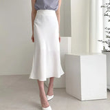 New Summer Satin High Waisted Silk Skirts Women 2021 Silk Office Female Basic A-line Skirt Chic Elegant Ladies