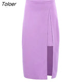 Elegant Patchwork Fashion Skirt 2022 Purple Chic Women High Waist Midi Skirts Slit Office Ladies Asymmetrical