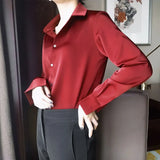 Fashion Satin Loose Silk Shirt Female Button Up White Top Femme OL Professional Dress Shirt Lady Clothes Blusas