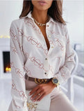 Print White Turndown Collar Office