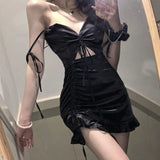Black Satin dress Bodycon party dress elegant summer dress 2021 Knot strap casual vintage Evening vestidos Streetwear