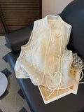 Chinese Style Embroidery 2024 Summer New Collar Vest Girls Summer Lace Spliced Vest-Outfit