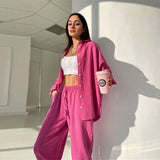 Loose Women Trouser Suits Long Sleeve Shirt With High Waist Harem Pants 2 Piece Sets 2022 New Spring Elegant Lady