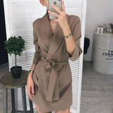 Dress Autumn Winter Elegant Office Ladies Long Sleeve Solid Black Sashes Fitted Dresses 2020 Trendy Clothes For