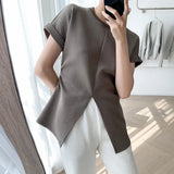 Gray Loose Summer T Shirt For Women Round Neck Short Sleeve Solid Minimalist T Shirts Female Fashion Clothing