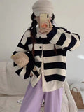 Style Color Striped Sweater Blouse Outside The New Autumn And Winter Temperament Short Style Loose Knitted Cardigan Jacket-Outfit