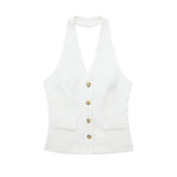 Back Collar Vest 8364532 Pleated Wide Leg Trousers 8365532 Suit-Outfit