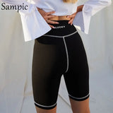 Casual Summer Black Sport Skinny Bodycon Mini High Waisted Shorts Women Sexy Print Letters Cycling Fitness Shorts