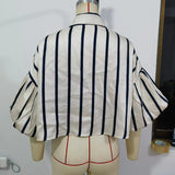 Short Top 2025 Spring New Five-Point Sleeve Bubble Bubble Sleeve Loose Stripe Small