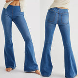 Women's Y2K Retro Flare Jeans Solid Color Stretch Denim Low Waist Long Pants Spring Autumn Slim Bell Bottoms Trousers-Outfit