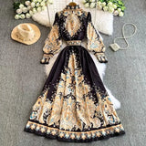 Court Style Print POLO Collar Dress Women's Summer Lantern Sleeve High-End Chic Design Light Luxury