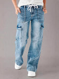 Sales 2025 New Straight Jeans Women's Casual With Multi-Bags Of