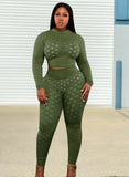 Plus Size Sexy Mesh Dot See Through Long Sleeve Top And Pant 2 Piece Sets 703-1-Outfit