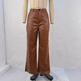 Toloer Women's Leather Pants High Waist Straight Leg Casual Pants Show Slim Retro Pants Loose Wide Legs Autumn And Winter Leisure-Outfit