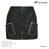 Spring New Personalized Super Large Metal Buckle Cross Retro Washing Pu Leather Skirt