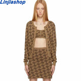 Quality Women Round Neck Cardigan Sleeveless Diamonds Chain Hollow Out Sexy Vest Or High Waist Mini Skirt Fashion