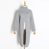 Split Black Sweater Women Long Sleeve Turtleneck Knitted Pullover Tops Female Clothes Korean 2022 Winter