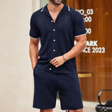 Men's Business Casual Knit Dress Two-Piece Set Ice Shuang Silk Knitted Polo Shirt Set