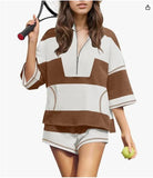 Spring And Summer New Women's Striped Half-Sleeved Oversized Shorts Casual Sportswear Two