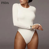 O Neck Long Sleeve Solid White Sexy Bodysuit Women Black Autumn Winter Body Top Gray Casual Lady Streetwear