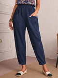 Four-Season Cotton Nine-Point Trousers Loose Waist Slacks Slant Pocket Trousers
