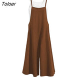 Solid Color Women Casual Loose Breathable Sleeveless Long Jumpsuit Overalls Fashion Female Black Cotton