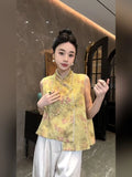 Chinese Retro Jacquard Collar Buckle Vest Girls Spring And Summer 2024 Improved Cheongsam Sleeveless Vest Jacket-Outfit