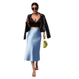 2024 New Women's Satin Slim Skirt Satin Solid Color Medium-Long Buttocks Fishtail Skirt-Outfit