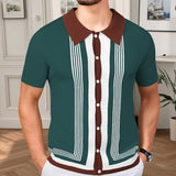 Men's Summer New Striped R-Neck Knits Short-Sleeved Business Polo Shirts Men's
