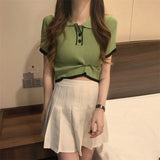 Spring New College Style Short Style Blouse POLO Collar Looks Thin And Cool With Age-Outfit