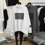 Printed Loose Midi T-shirt Women's Clothing Casual Long Sleeve Korean Spliced Autumn Winter Half High Collar Pullovers