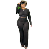 Size 4xl 5xl Two Piece Set Women Tracksuits Stretch Draped Crop Top Baggy Flared Pants Home Clothes Wholesale