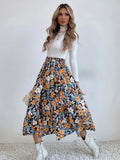 Printed Modest High Waist Elastic Waist Print Midi A-Line