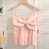 Sweet Camis For Women Square Collar Sleeveless Patchwork Bowknot Female Korean Fashion Clothing Summer New