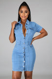Casual Pockets With Button Open Short Sleeve Jeans Midi