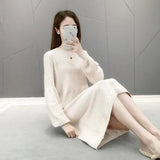Size Loose Solid Casual O-Neck A-Line Autumn Winter Sweater Dress Female Dress Sweater Bottoming Maternity Spring