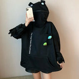 Oversize Frog Hoodie Women Long Sleeve Zipper Pocket Mouth Sweatshirt Clothes Doll Top Kawaii Funny Pullover