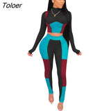 Two Piece Set Color Slim Set Patchwork Outfits Set For Women Long Sleeve Sexy Tight Sexy Skinny Club Party