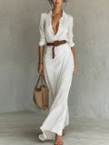 Women's Autumn Elegant Temperament Sexy Solid Color Irregular Folds Containing Belt
