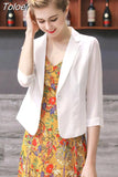 Summer Casual All-match Women 3/4 Sleeve Blazers Temperament Commute Elegant Single Button Thin Outerwear